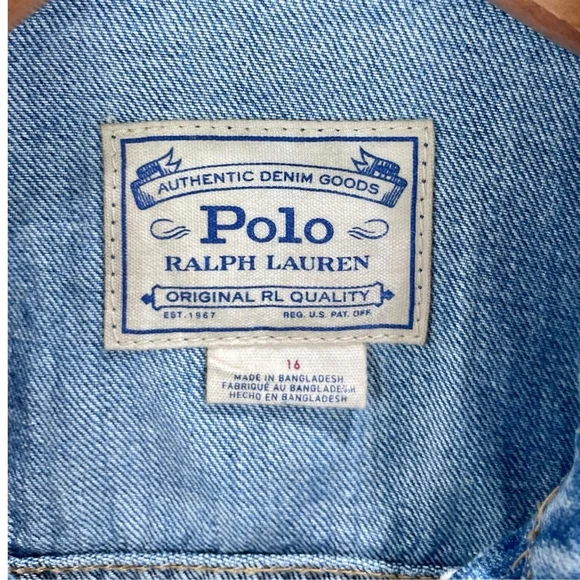 * Polo by Ralph Lauren Logo Cropped Denim Jacket Size 16
